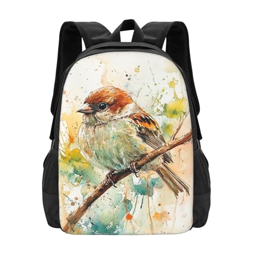Everyday Unisex 17 Inch Backpack Sparrow Watercolor Branch Reliable Choice for Routine Commutes Errands & Casual Use