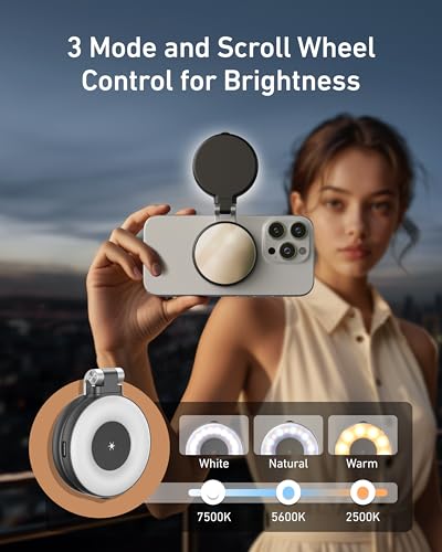 Image of TELESIN C03 Magnetic Phone Beauty Selfie Light Compatible with iPhone Magsafe, CRI97 360 LED Selfie Ring Fill Light with Mirror for Selfies /Photography /TikTok /Zoom Calls /Video Conference(Black)