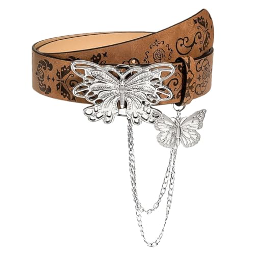Western Brown Belt Butterfly Waist Belt Cowboy Cowgirl Leather Belt Ladies Belts for Jeans Pants Dresses