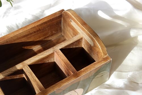 Image of Monstera Hut Abstract Aura Mangowood Cutlery Caddy | Wooden Cutlery Stand Storage Organiser|Cutlery Spoon Stand For Dining Table Chammach Stand|Multipurpose Cutlery Holder |Size23x17x10 cm