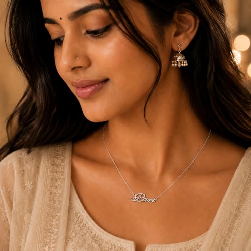 Image of Pari Cursive Gold & Silver Name Pendant Necklace, Best Jewelry Gift for Girls.