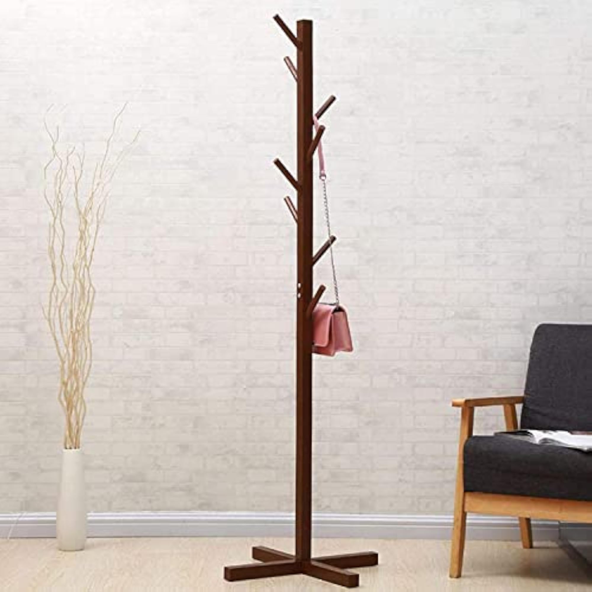 Wooden Freestanding Coat Rack with Hooks for Children and Adults