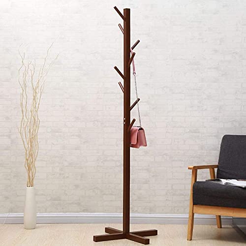 Image of Ash & Roh Natural Wooden Coat Rack Stand With Hooks Adjustable Height, Easy Assembly, Sturdy Solid Base for Coats, Hats, Handbags Entryway, Hallway, Bedroom, Office (Walnut, 92-1)