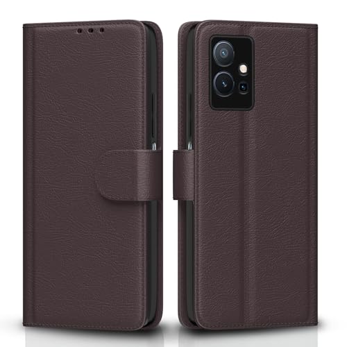 Image of Pikkme Flip Cover for Vivo T1 5G / Vivo Y75 5G / IQOO Z6 5G | Leather Finish | Shockproof with Card Pockets & Wallet Stand | Ultimate Protection Case(Coffee)