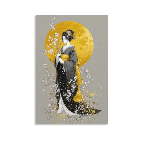 Cuadro de Geisha Japonesa bajo la luna lienzo decorativo de 50x75cm para el salón o dormitorio