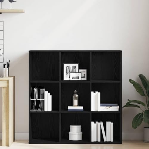 Estantería de madera de roble negro de 9 compartimentos con fijación de pared 4