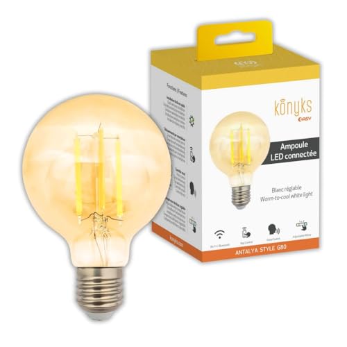 Konyks Bombilla inteligente Antalya Style G80 con filamento de color ámbar   LED Wi Fi + BT, compatible con Alexa y Google Home, automatizaciones sencillas.
