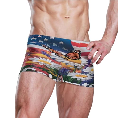 July 4th American Flag Flowers Daisy Flower Mens Swim Trunk Swimwear Swim Brief Square Leg Board Short S S04073243