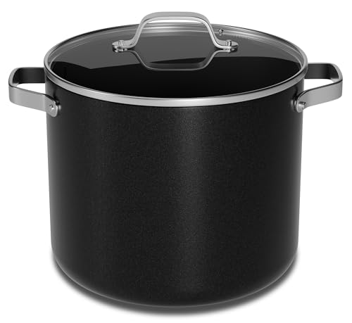 Bakken 16 Quart Ceramic Coated Stock Pot with Lid, Easy Clean Nonstick Pot, Tempered Glass Lid, Riveted Stainless Steel Handles, Oven Safe Up To 500°F, PTFE & PFAS Free, All Stove Compatible, Black