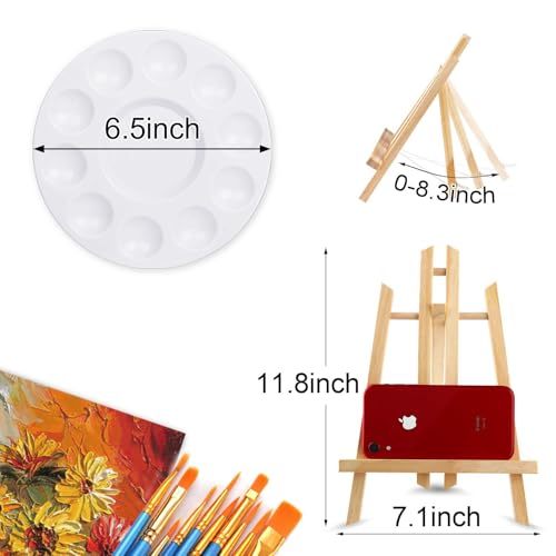 Image of AROIC 120 PCS Painting Supplies Set with 10 PCS Wood Easels, 10 Packs of 100 Brushes with Nylon Brush Head and 10 PCS Palettes, Tabletop Wooden Art Easel for Adults Sip and Paint Party