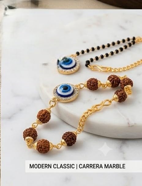 Image of Designer Set for Brother with Analog Wrist Watch, Matching, Rudraksha Evil Eye Rakhi, Roli Chawal & Gift Box | Raksha Bandhan Gift Hamper