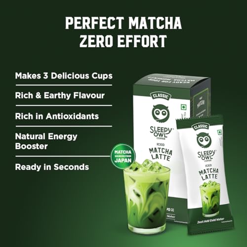 Image of Sleepy Owl Classic Iced Matcha Latte Premix Powder, Made with Premium Japanese Matcha Green Tea Powder, Instant Premix Easy to Make Anywhere, Calm Energy & Focus, Natural Antioxidants, 3 Sachets