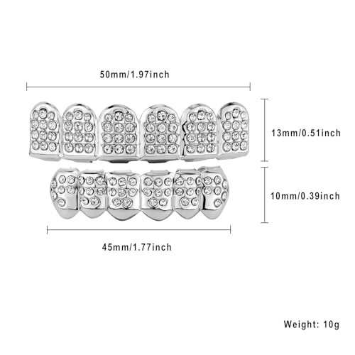 image for JINAO Silver Grill 14K Gold Plated Iced Out Mouth Teeth Grillz Top Bot