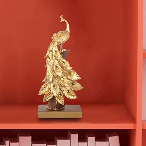 Estatua decorativa de pavo real en resina dorada miniatura 7