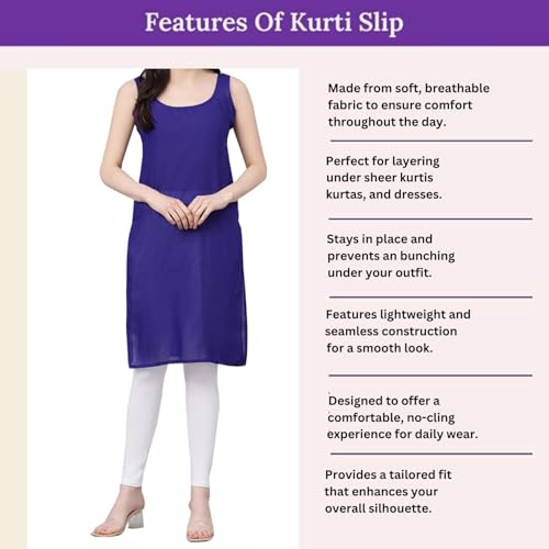Image of Women's Sleeveless Cotton Inner Slip Dress Round Neck Soft Comfortable Fit Full Length Camisole Innerwear Summer top Undergarment for Girls