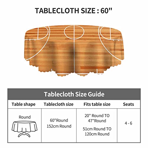 Yibeas Tablecloth Round Basketball Court Table Cloth Parquet Indoor Court Table Cover For Dining Room Kitchen Decoration 60Inch #TOP2