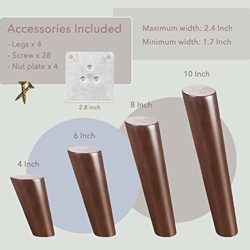 Koikey Sofa Chair Couch Furniture Legs - Round Solid Wood Replacement Feet Perfect For Coffee Table, Dresser, Cabinet, Bed, Ottoman, Loveseat, Walnut Color, Set Of 4 #TOP2