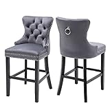 GOOLON Bar Stools Set of 2, Velvet 26 Inch Seat Height Counter Height Barstools Button Tufted Backre