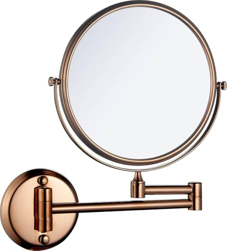 Image of CIPLAPLAST Shaving Mirror for Bathroom | Round Makeup Mirror | Black Mirror | 360 Degree Rotation | Round Brass and Stainless Steel Body | Wall Bracket Mirror with Adjustable Frame (Rose Gold)
