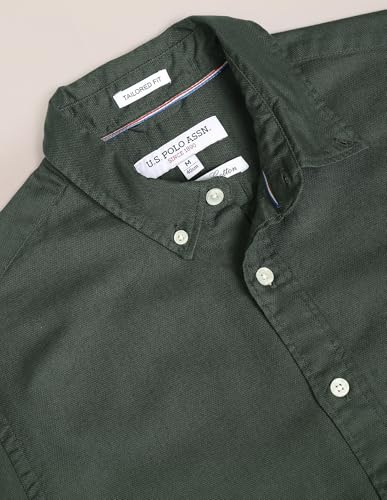 Image of U.S. POLO ASSN. Solid Tailored Fit Cotton Shirts for Men - 100% Cotton, Full Sleeve Mens Casual Shirts - M, Olive