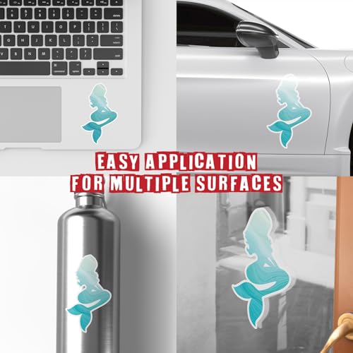 Image of Beautiful Mermaid 1 (Set of 3) Waterproof Vinyl Die-Cut Sticker 2 inch x 1.3 inch for Laptop Water Bottle Tumbler Phone Case Car Skateboard Bumper Cute Retro Teens Adults Aesthetic Indoor Outdoor Kids Adults