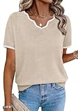 OFEEFAN Women Sweaters Short Sleeve Sweater for Women V Neck Sweaters Women's Tops, Tees & Blouses Business Casual Outfits for Women Apricot S