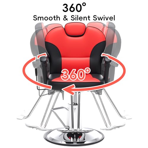 Image of Barber Chair with Heavy Duty Hydraulic Pump, Salon Chair for Hair Stylist, 360 Swivel 90-140 Backrest Reclining Chairs, Portable Height Adjustable Hair Chair for Barbershop (Red-Plain)