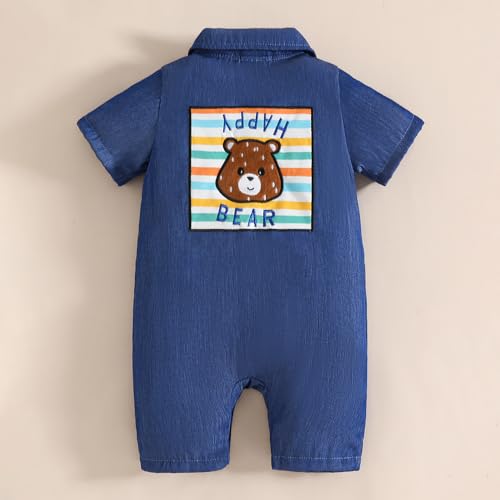 Image of Hopscotch Baby Boys Solid Print Short Sleeves Navy Rompers