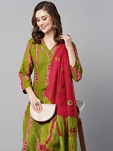 Image of ANNI DESIGNER Women Cotton Blend Kurta with Pant & Dupatta
