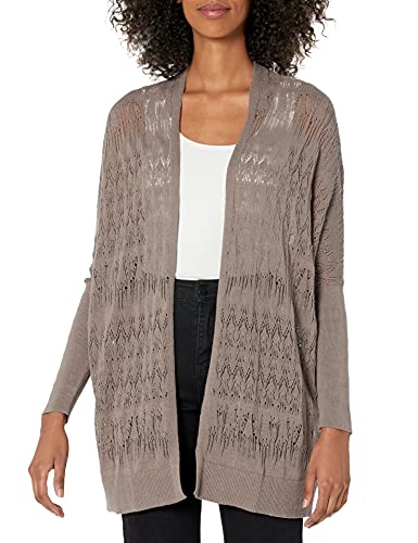 Cable Stitch Women's Oversized Lightweight Cardigan - Open Front Drop Shoulder Pointelle Stitch Knit Cover-up