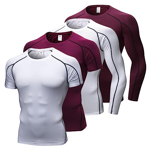 4 Pack Men's Compression Shirts Men Long/Short Sleeve Athletic Workout Tops Gym Undershirts Active Sports Baselayers