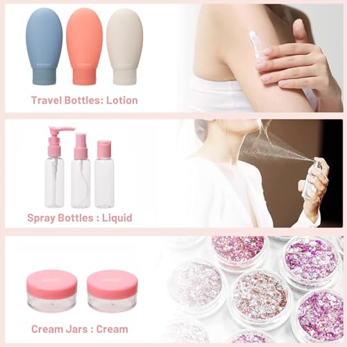 Image of Solitude 11 PCS Travel Bottles Kit for Toiletries Organizer Leak Proof Refillable Squeezable Containers Set with Clear Storage Bag for Lotion Shampoo Conditioner Cosmetic Shower Gel Hand Wash