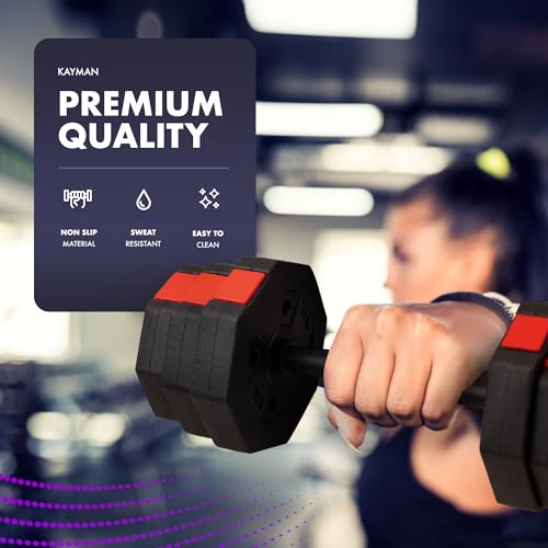 Kayman Adjustable Dumbbell Set - 20kg Total Weight with Non-Rolling Design, Adjustable Weights & Comfortable Grip - Training Equipment for Versatile Workouts at Home & Gym - Unisex (Black & Red) - Image 5