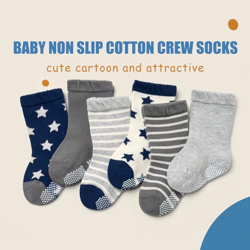 Baby Cotton Crew Socks Toddler Non Slip Grip Socks for Kids Boys Girls 6 Pack2