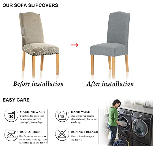 Tianshu Stretch Chair Covers For Dining Room Set Of 6, Dining Room Chair Covers For Home Decor, Removable Dining Chair Cover Non-Slip Kitchen Chair Cover Parson Chair Slipcover (6 Pack, Light Gray) #TOP5