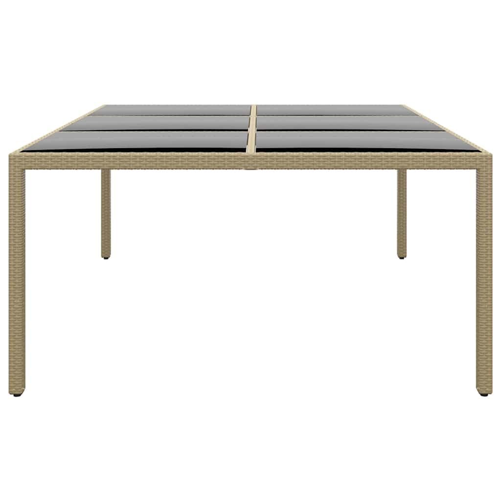 Stół ogrodowy 200 x 150 x 75 cm, polirattanowy i szkło hartowane, beżowe, stal malowana proszkowo, stabilny, odporny na warunki atmosferyczne, na taras, balkon, do jadalni, zestaw mebli do