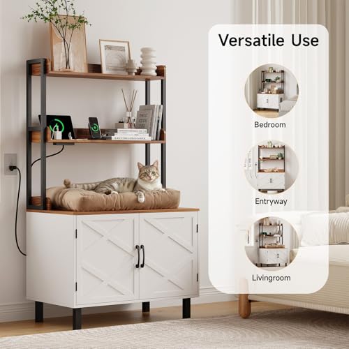 Image of ONBRILL 55 Inches Cat Litter Box Enclosure with 2 Storage Shelves, White