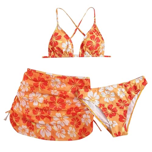 Teens Girls Flower Swimsuit 3 Piece Bathing Suits Cute Quick Dry Bikini Tankini Sets with Cover Ups Beach Skirt