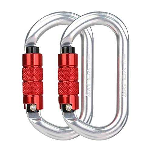 XINDA Oval Auto Locking Carabiner Clip - Twist Lock Climbing Carabiner 25KN CE UIAA Certified, Heavy Duty Aluminium Carabiner for Rock Climbing,Rappelling,Zipline,Hammock,Camping (2 pcs,Silver)