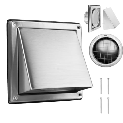 WeCooper Rejilla Exterior de Pared 150 mm (6”) de Acero Inoxidable 304 con Campana, Malla Antipájaros y Cubierta Extraíble, Salida de Aire para Extractor, Baño, Cocina y Secadora