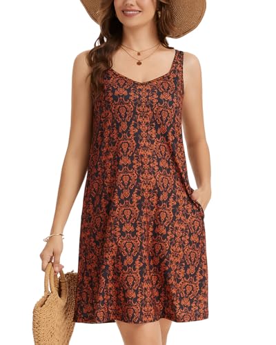 Image of ANYFITTING Built in Bra Summer Dresses for Women 2025 Casual Short Dress with Pockets Mini Floral Sundresses