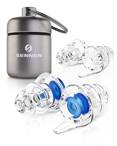 Senner MusicPro tappi per orecchie antirumore a protezione dell’udito con contenitore in alluminio. Ideali per musica, concerti, discoteca e festival, blu/trasparente