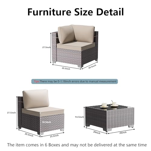 Image of 14 Pieces Outdoor Patio Furniture Set,Outdoor Sectional Furniture All Weather PE Rattan Wicker Patio Conversation Set with 2 Coffee Tables and 12 Thickened Cushions,Sand