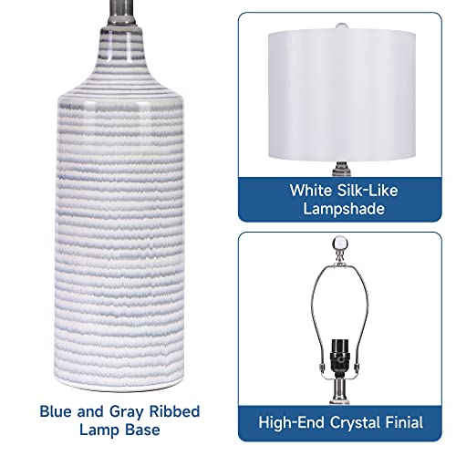 Euo 24.25” Ceramic Lamps Set Of 2 For Bedroom, Blue Lamps For Bedrooms Set Of 2, Blue Coastal Lamps For Living Room, Blue And White Lamp For Nightstand, Bedside Table, Guest Room, Cottage #TOP3