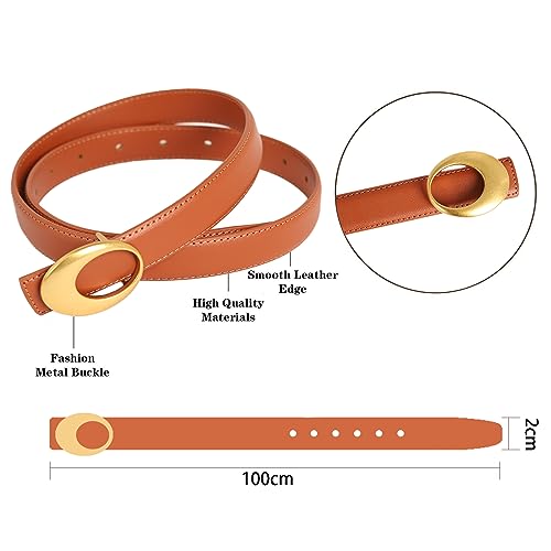 Image of Women's Fashion Classic Metal Buckle Leather Belt with Jeans Dress