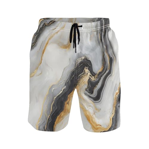 Black White Gold Marble Men's Swim Trunks Quick Dry Novelty Beach Shorts Swimming Board Shorts with Pockets