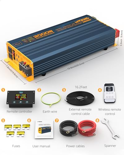 Mwxne 3000W Pure Sine Wave Power Inverter Dc 24V To 110V 120V Ac With 4 Quick Charging Usb Ports& Dual Ac Outlets Power Inverters For Vehicles Rv Truck Home With Lcd Display And Remote Controller thumb #8