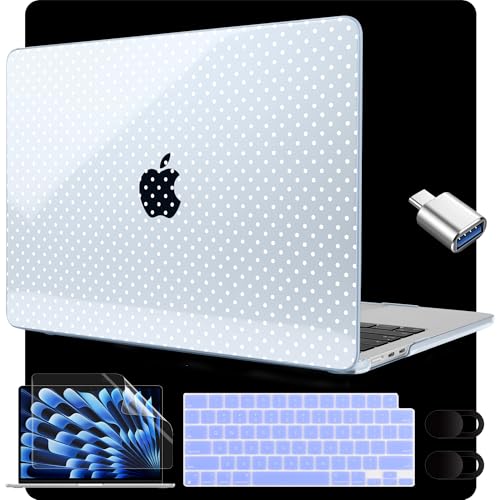 Image of MEEgoodo for M5 /M4 /M3 /M2 MacBook Air 15 inch Case 2026 2025 2024 2023, Case Fit Model (A3448 /A3241 /A3114 /A2941) for MacBook Air 15.3 inch, Blue & Polka Dots