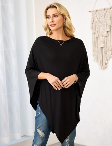 Ferand Women's Lightweight Poncho Tops Versatile Buttoned Shawl Wraps for Spring Summer2