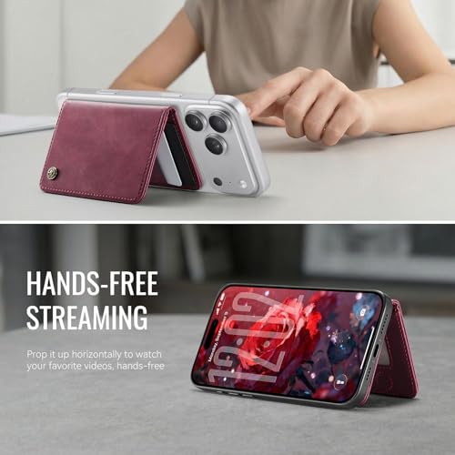 Image of Magnetic Wallet Card Holder with RFID Protection, PU Leather Slim Wallet, Strong Magnet Attachment for iPhone 18 /17 /16 /15 /14 /13 /12 Series Pro Max Plus Mini-Wine